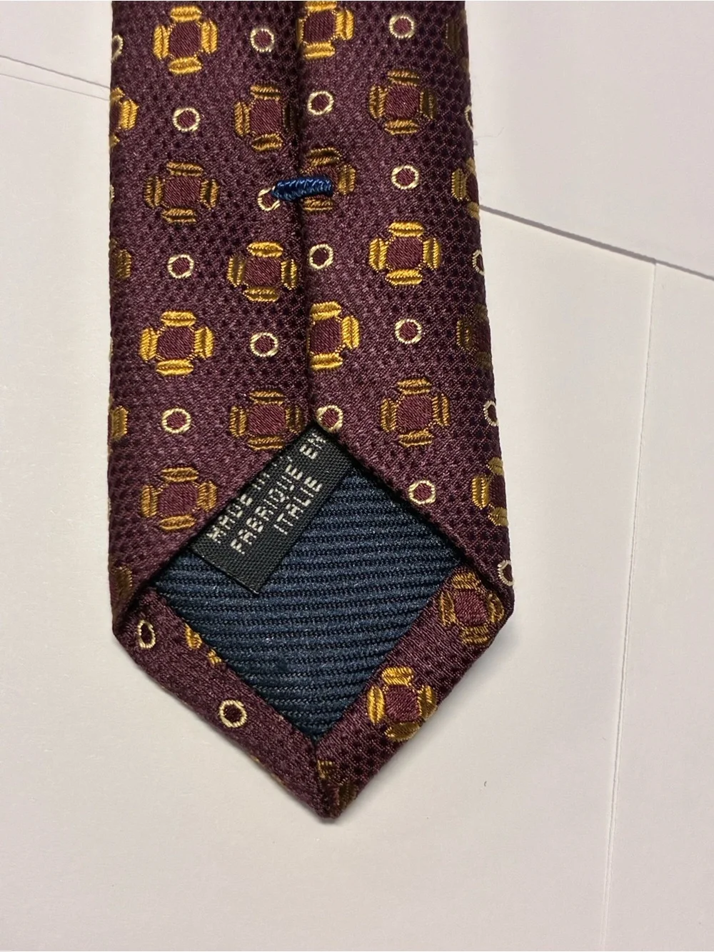 Canali Burgundy Tie with Gold Geometric Motif